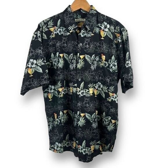 Summa Men's Size M Silk Button Up Hawaiian Aloha Shirt Tropical Cocktail Print - Picture 1 of 10